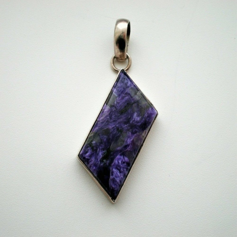Vintage Solid Sterling Silver 925 Russian Purple Charoite Pendant 9.2 grams